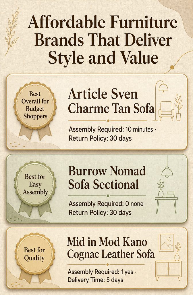 An infographic comparing affordable furniture brands and assembly methods