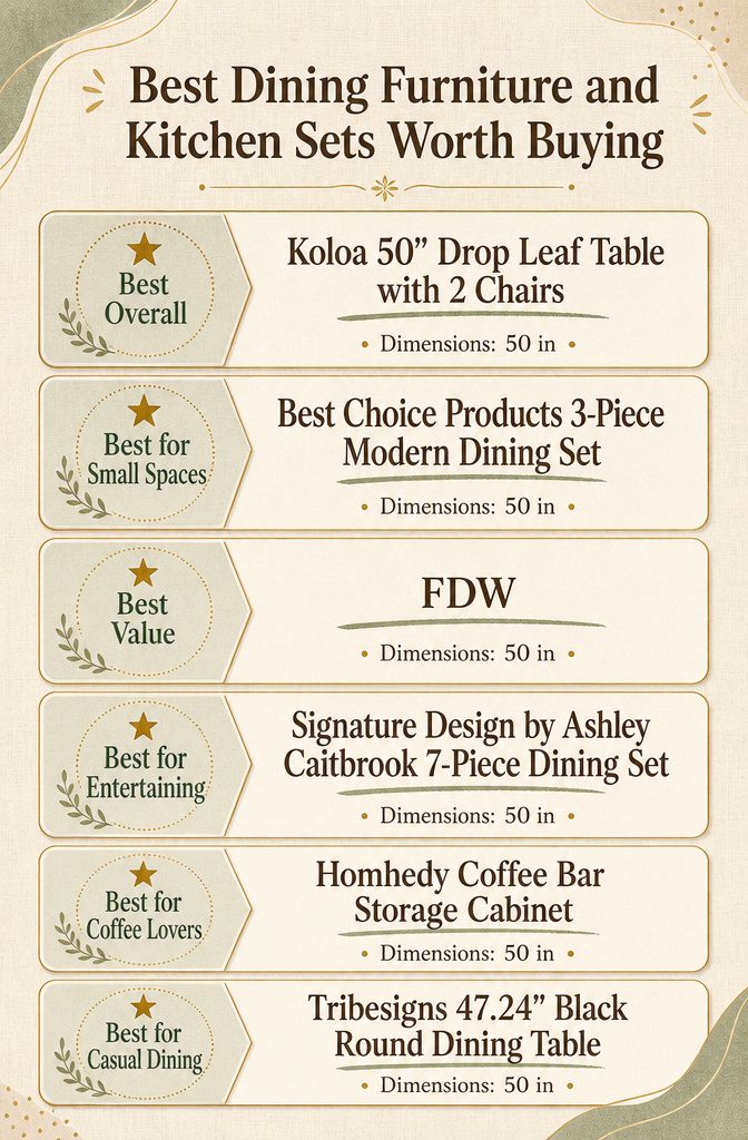 Comparison infographic of dining furniture and kitchen sets