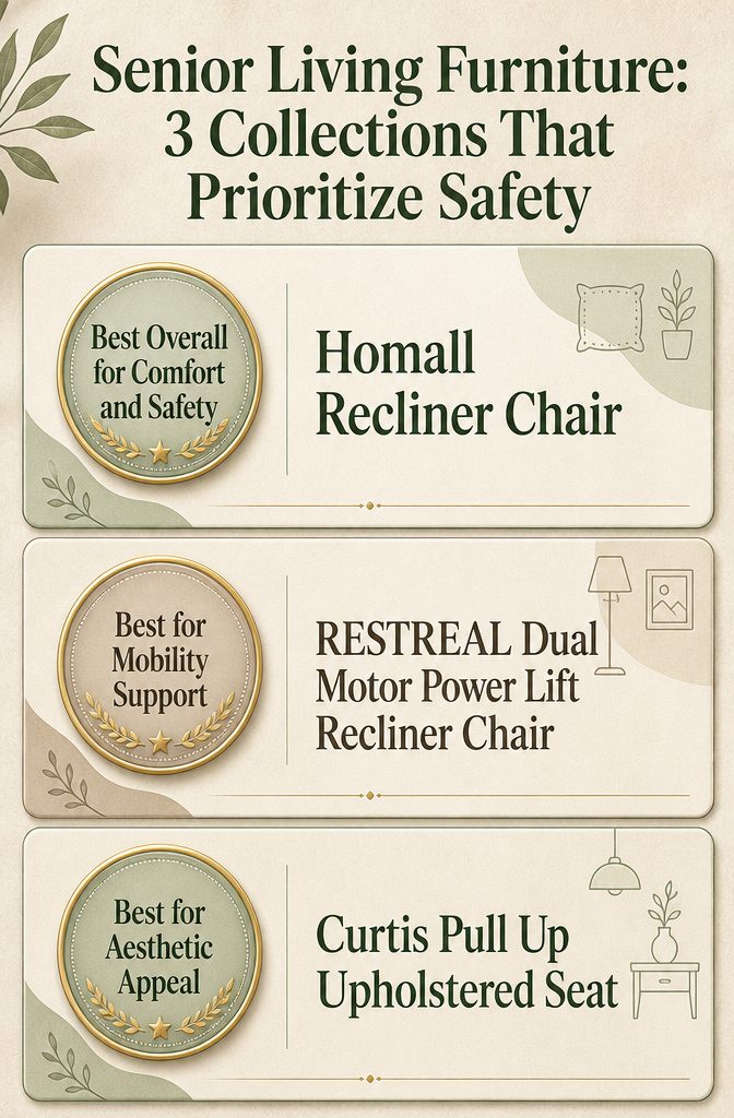 Infographic comparing three collections of senior living furniture