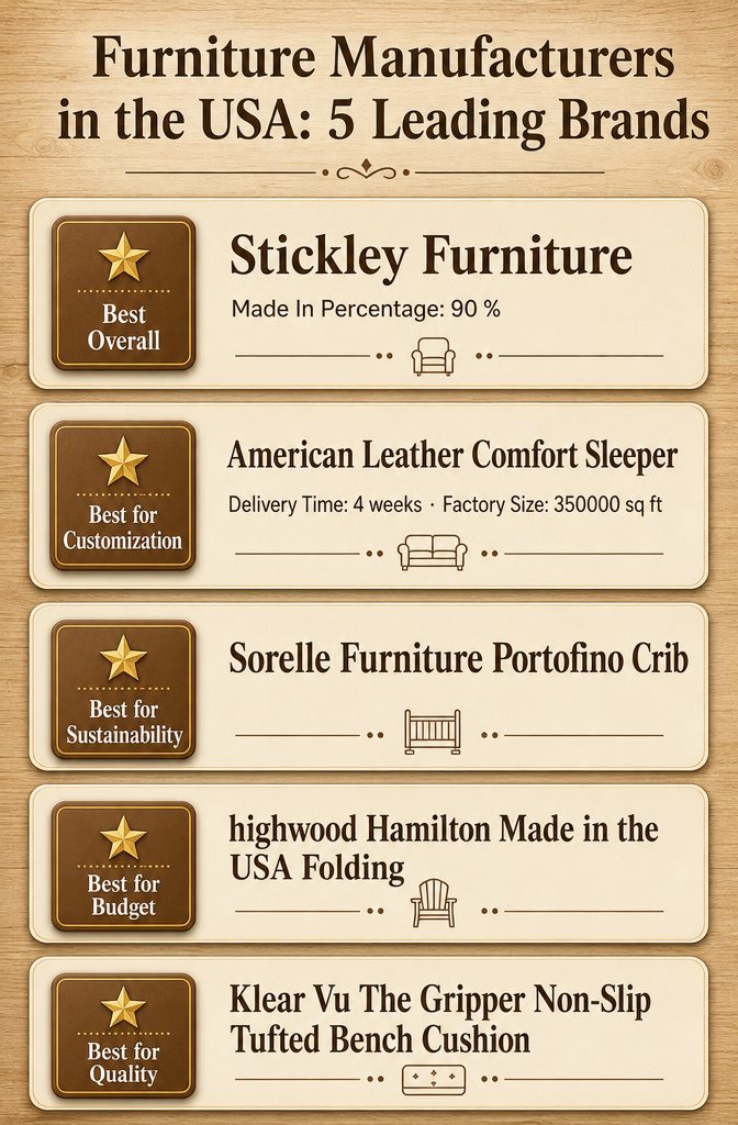 Top 100 Furniture Manufacturers in the USA: 5 Leading Brands 6 Infographic comparing five leading furniture brands in the USA
